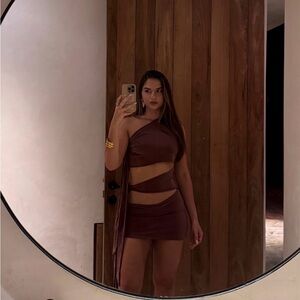 Brown One-Shoulder Cutout Dress